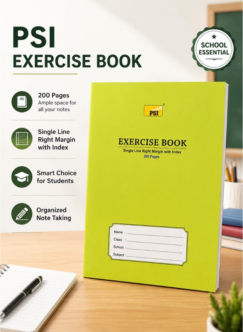 PSI Single-Line Exercise Book – Right Margin, 200 Pages