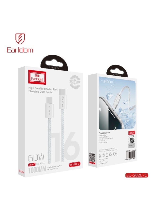 Earldom 60W USB-C to USB-C Braided Fast Charging Cable – 1m