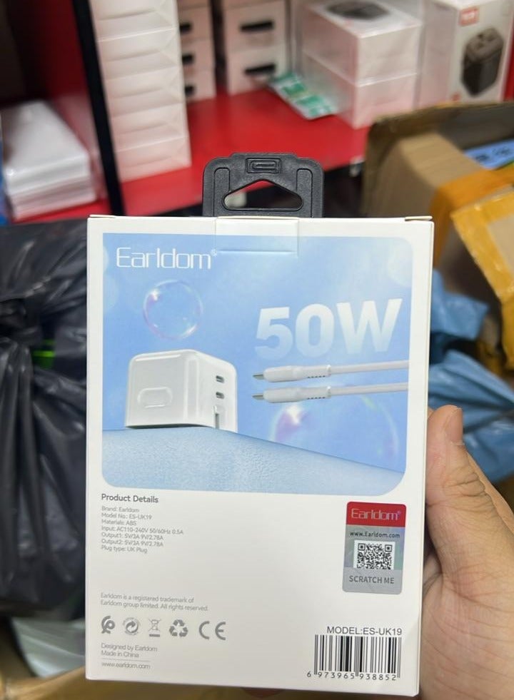 Earldom 50W Dual USB-C PD Fast Charger – UK Plug
