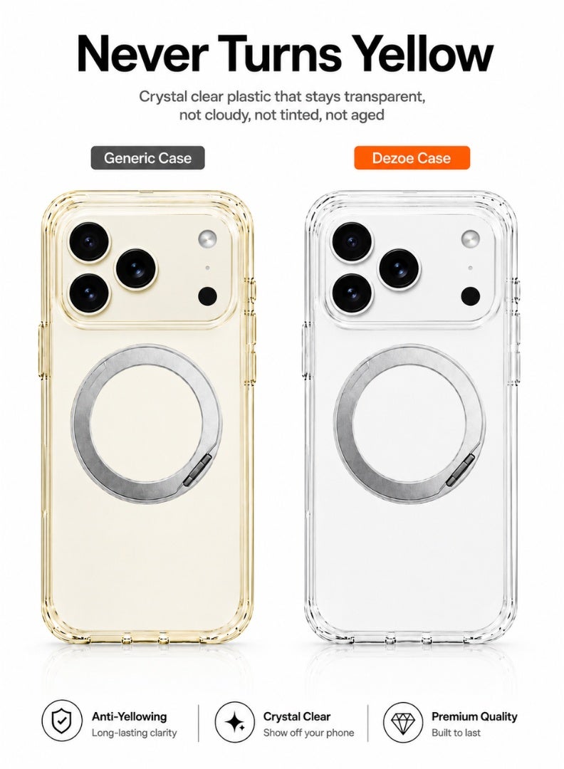 Clear Magnetic Case with Ring Stand for iPhone