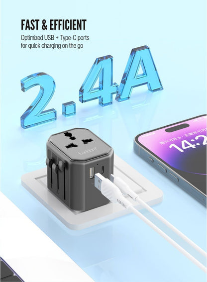 محول سفر عالمي من إيرلدوم مزود بمنفذ USB وUSB-C – بقدرة 2500 واط