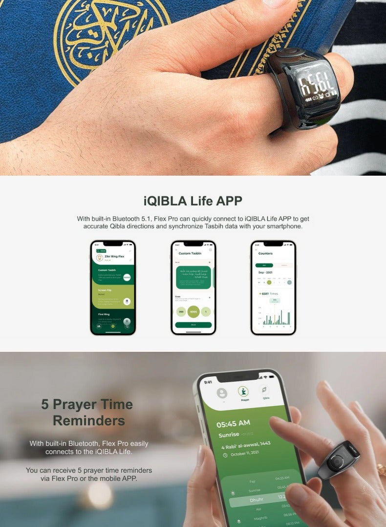 خاتم التسبيح الذكي iQIBLA Zikr Ring Flex Advance