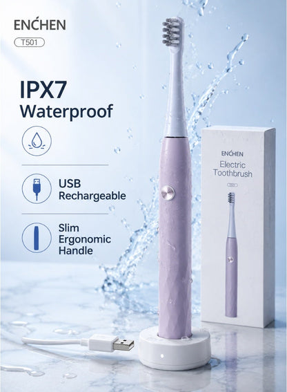 فرشاة الأسنان الكهربائية الصوتية من Enchen – مقاومة للماء بمعيار IPX7، قابلة للشحن عبر USB