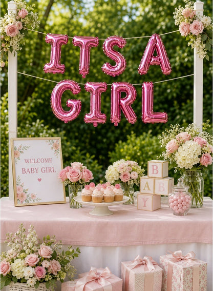 Italo It's A Girl Foil Letter Balloon Banner Set
