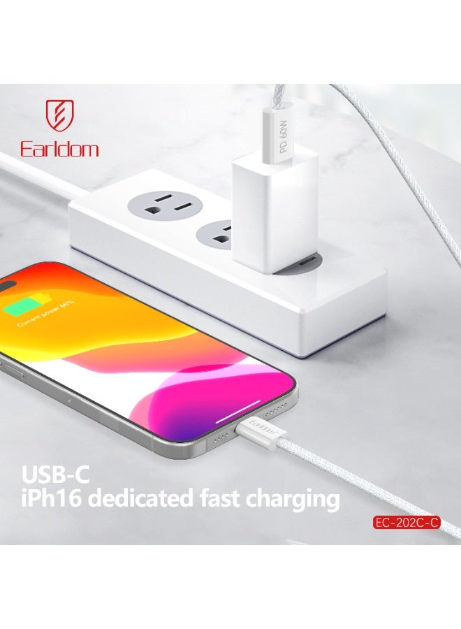 Earldom 60W USB-C to USB-C Braided Fast Charging Cable – 1m