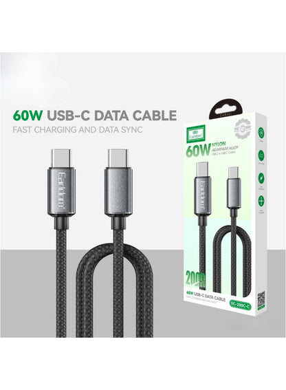 Earldom 60W USB-C to USB-C Braided Fast Charging Cable – 2m