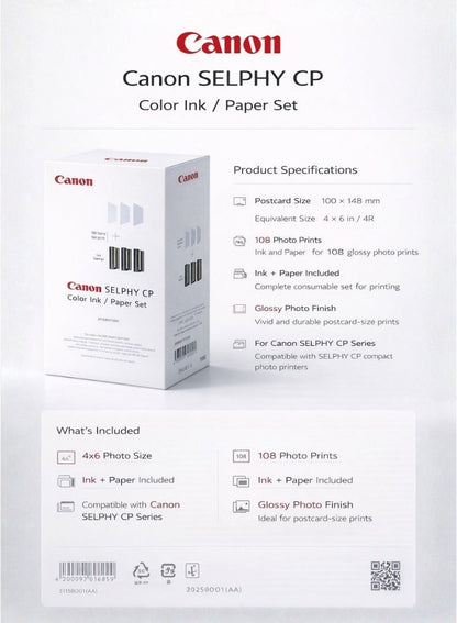 Canon Selphy Colour Ink & Photo Paper Set – 108 Sheets