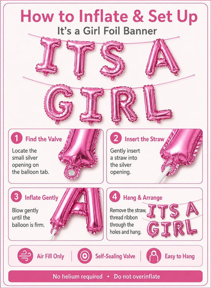 Italo It's A Girl Foil Letter Balloon Banner Set