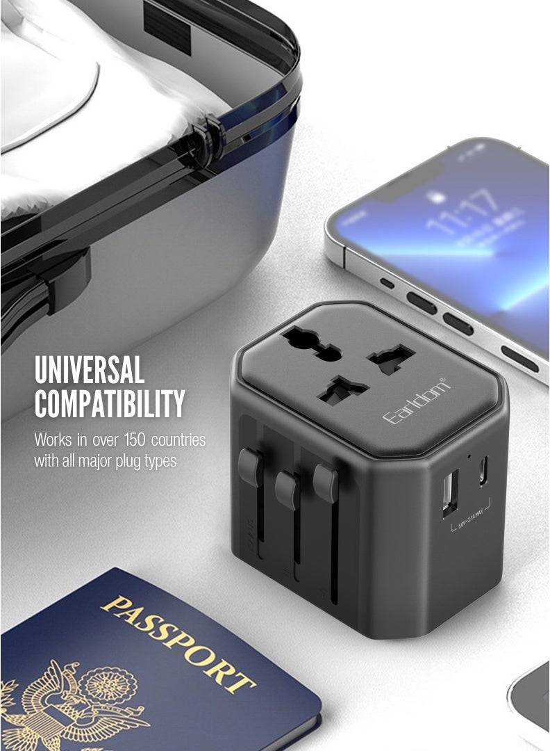 محول سفر عالمي من إيرلدوم مزود بمنفذ USB وUSB-C – بقدرة 2500 واط