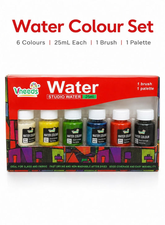 Vneeds 6-Colour Watercolour Paint Set with Brush & Palette