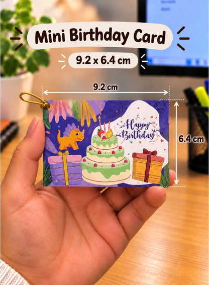Mini Birthday Greeting Card – Cake & Dinosaur Design