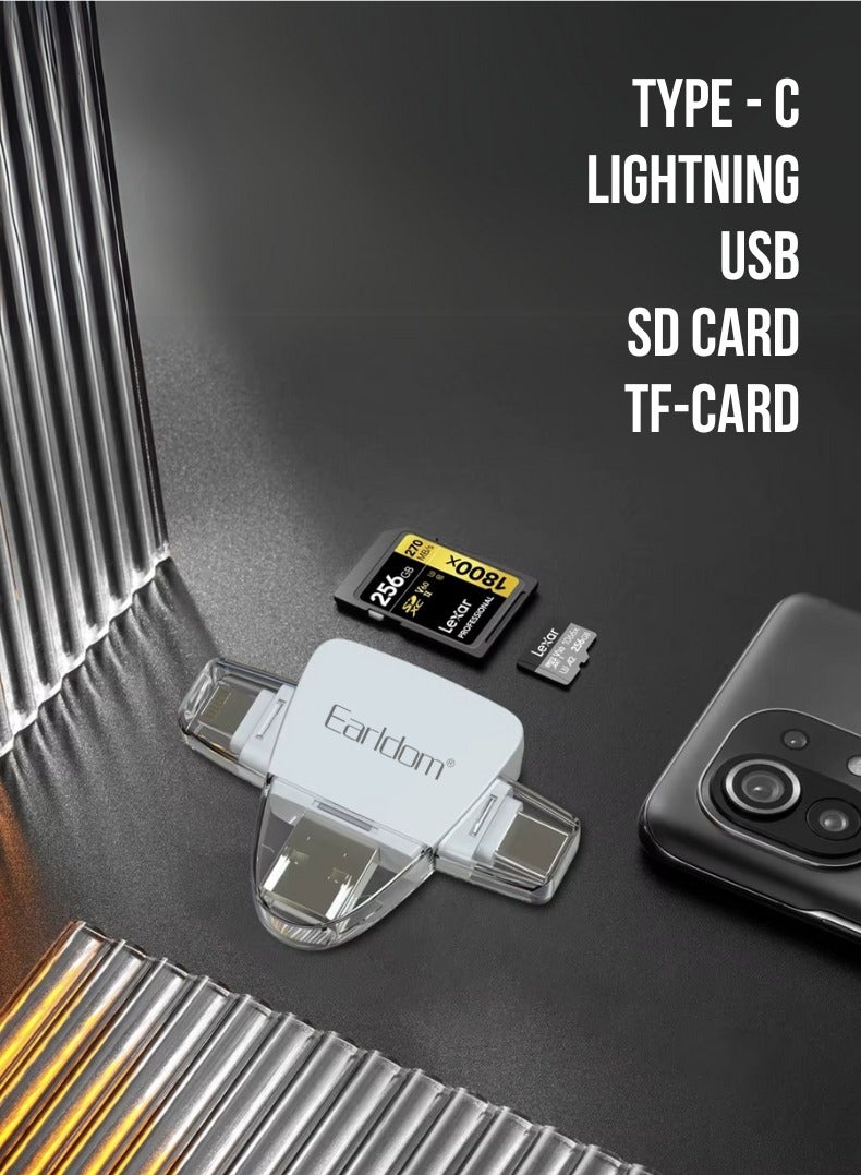 Earldom 5-in-1 OTG Card Reader – USB-C, Lightning, USB, SD & TF