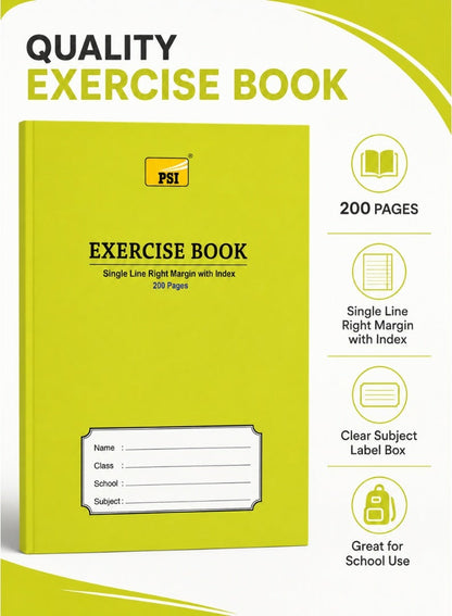 PSI Single-Line Exercise Book – Right Margin, 200 Pages