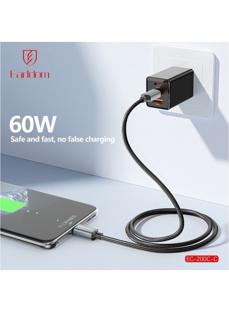 Earldom 60W USB-C to USB-C Braided Fast Charging Cable – 2m