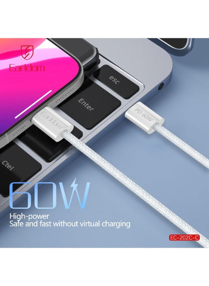 Earldom 60W USB-C to USB-C Braided Fast Charging Cable – 1m