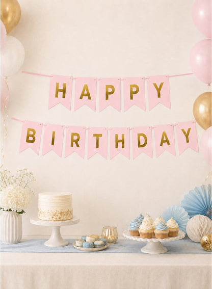 Happy Birthday Letter Banner with Hanging Ribbon
