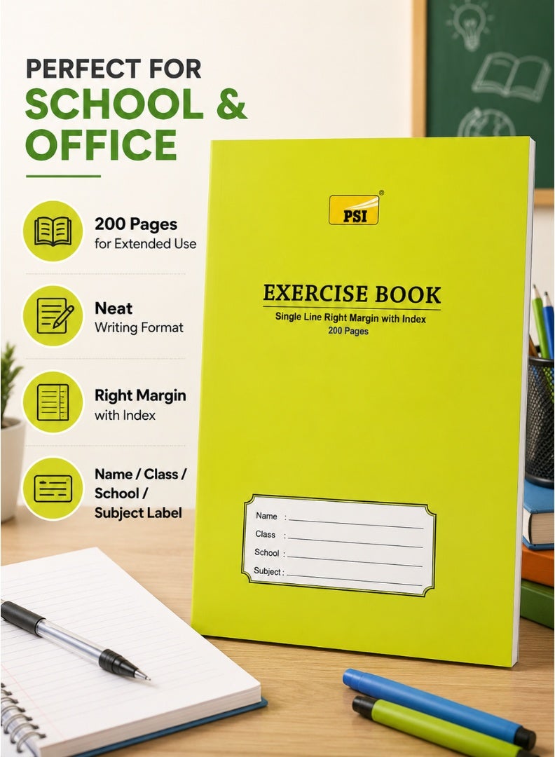 PSI Single-Line Exercise Book – Right Margin, 200 Pages
