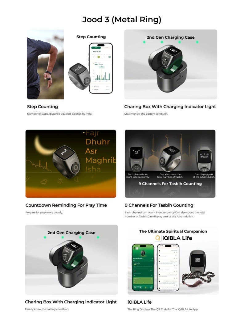iQIBLA Smart Zikr Ring Jood 3 Metal with Qibla Direction