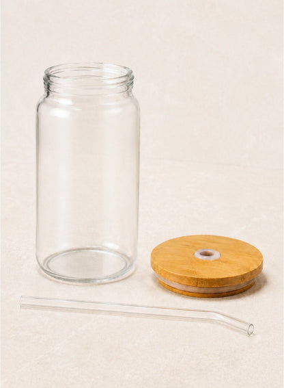 Italo Glass Drinking Jar with Bamboo Lid & Glass Straw – Tall