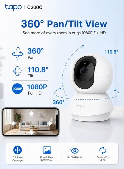 TP-Link Tapo Pan/Tilt Home Security Camera – 1080p, 360° View