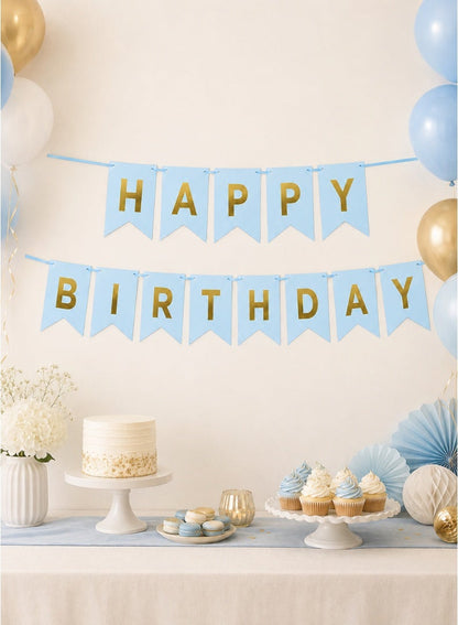 Happy Birthday Letter Banner with Hanging Ribbon