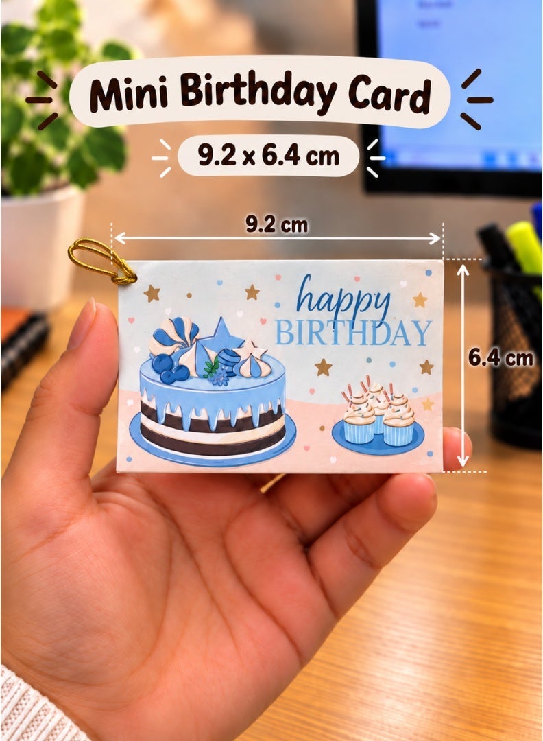 Mini Birthday Greeting Card – Blue Cake & Cupcake Design