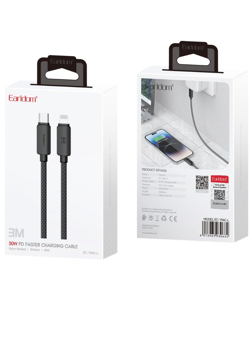 Earldom 30W USB-C to Lightning Fast Charging Cable – 3m