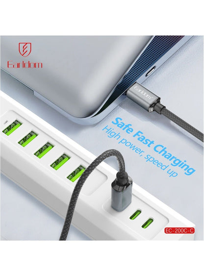 Earldom 60W USB-C to USB-C Braided Fast Charging Cable – 2m