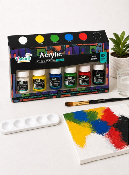 Vneeds 6-Colour Acrylic Paint Set with Brush & Palette