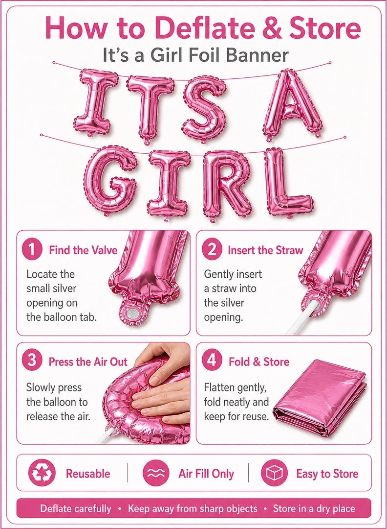 Italo It's A Girl Foil Letter Balloon Banner Set