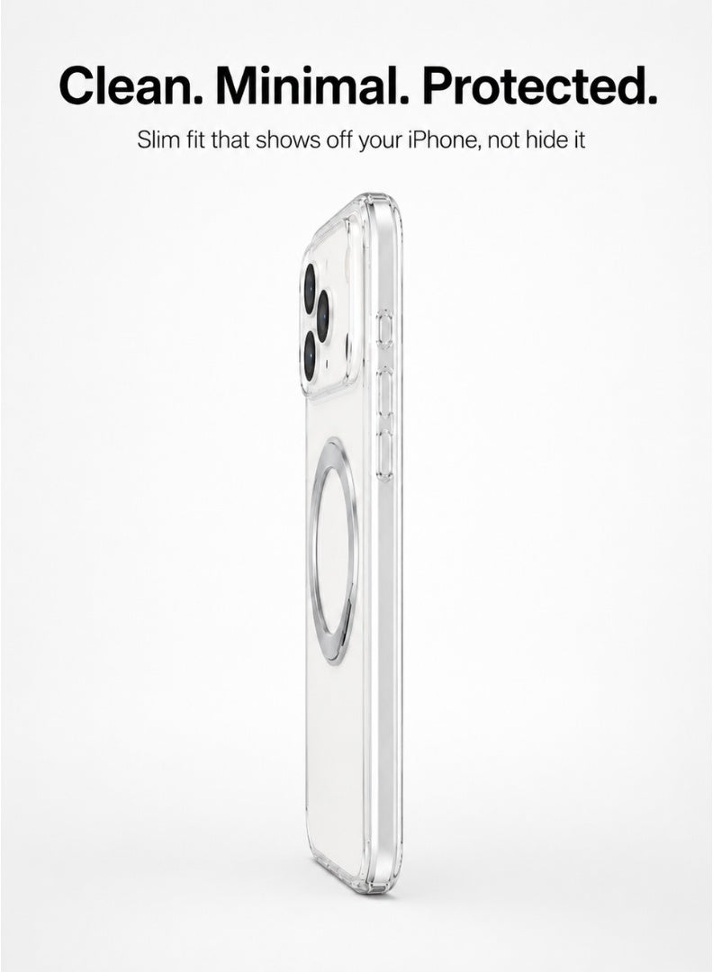 Clear Magnetic Case with Ring Stand for iPhone