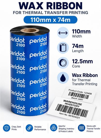 Premium Wax Thermal Transfer Ribbon 110mm x 74m
