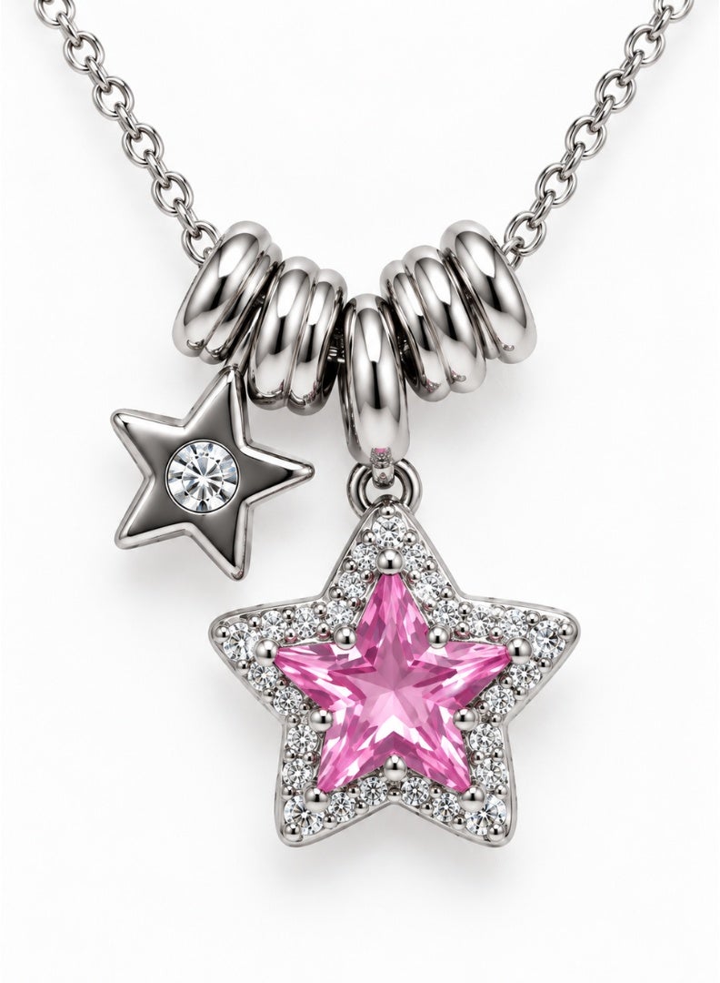 Pink Star Pendant Necklace with Stone Accents