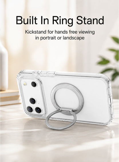 Clear Magnetic Case with Ring Stand for iPhone