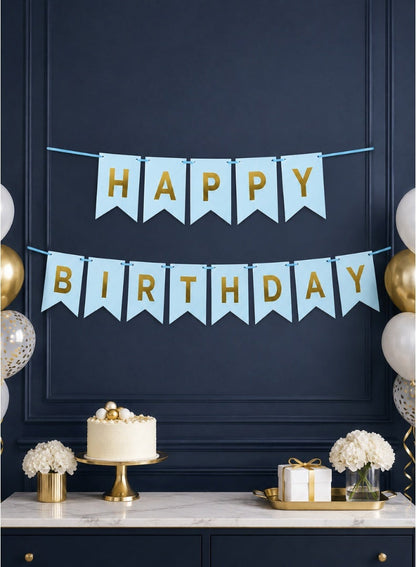 Happy Birthday Letter Banner with Hanging Ribbon