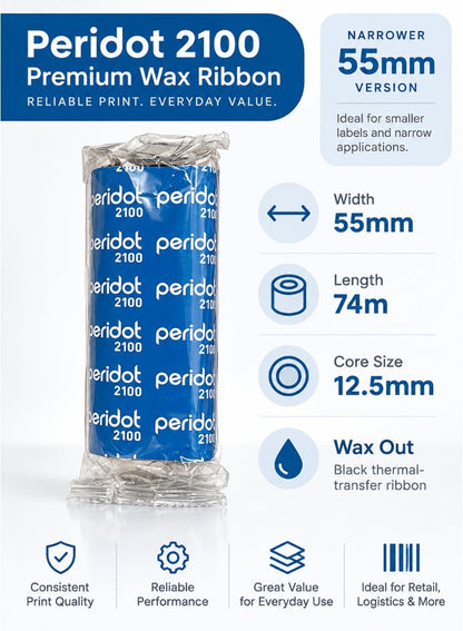 Premium Wax Thermal Transfer Ribbon 55mm x 74m