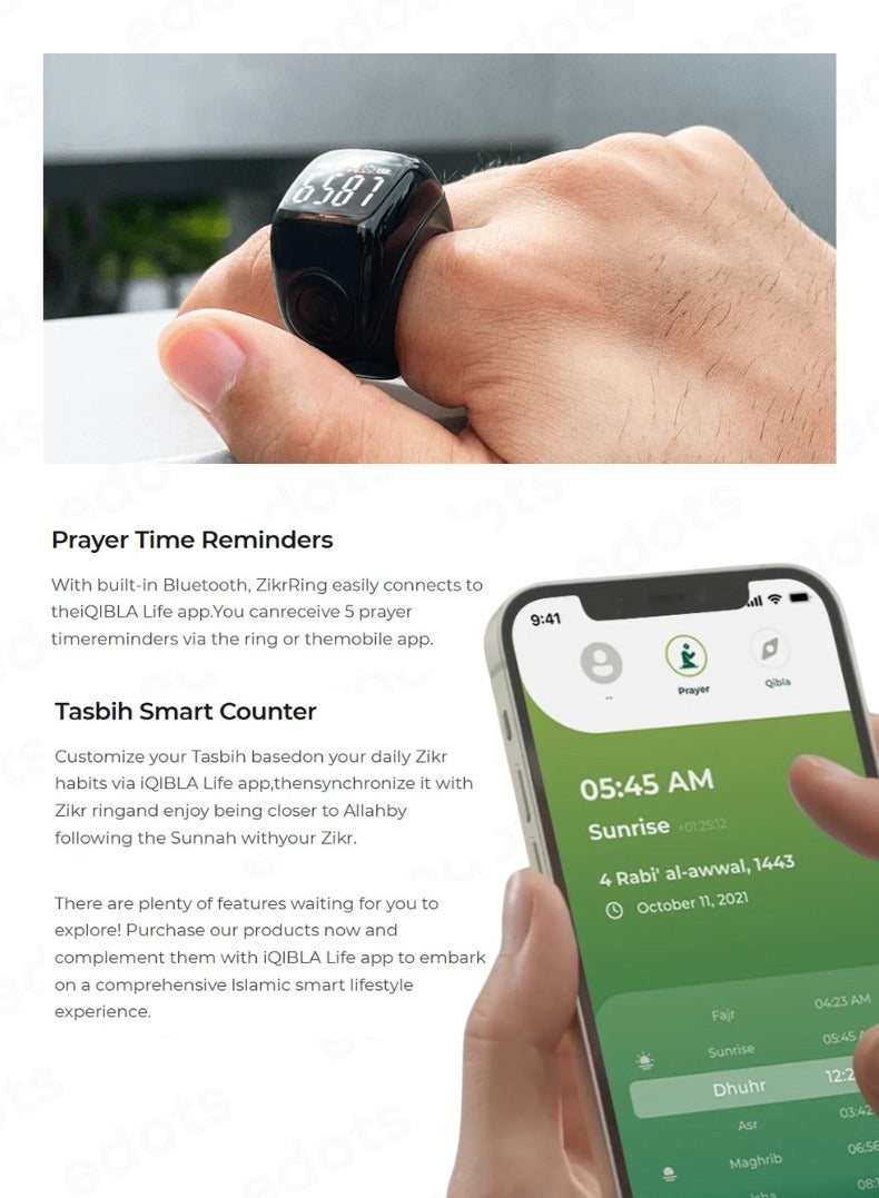 خاتم التسبيح الذكي iQIBLA Zikr Ring Flex Advance