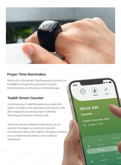 خاتم التسبيح الذكي iQIBLA Zikr Ring Flex Advance