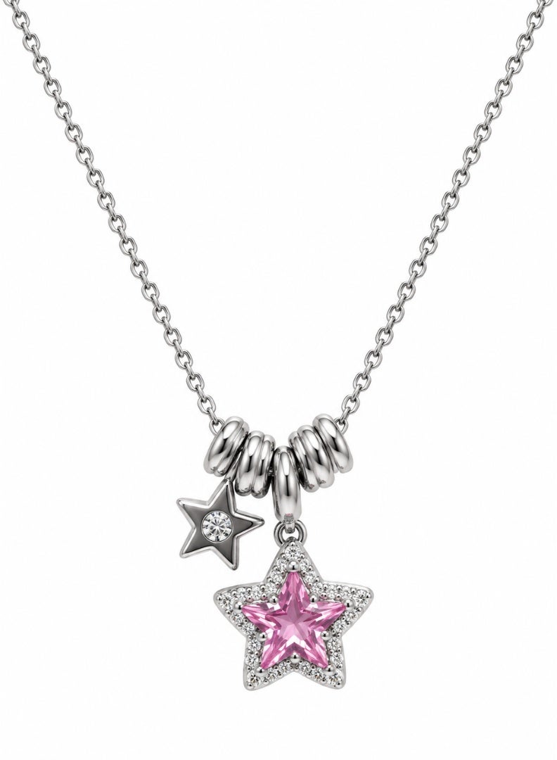 Pink Star Pendant Necklace with Stone Accents