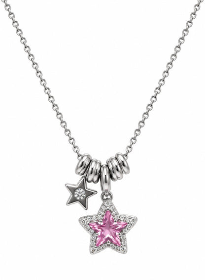 Pink Star Pendant Necklace with Stone Accents