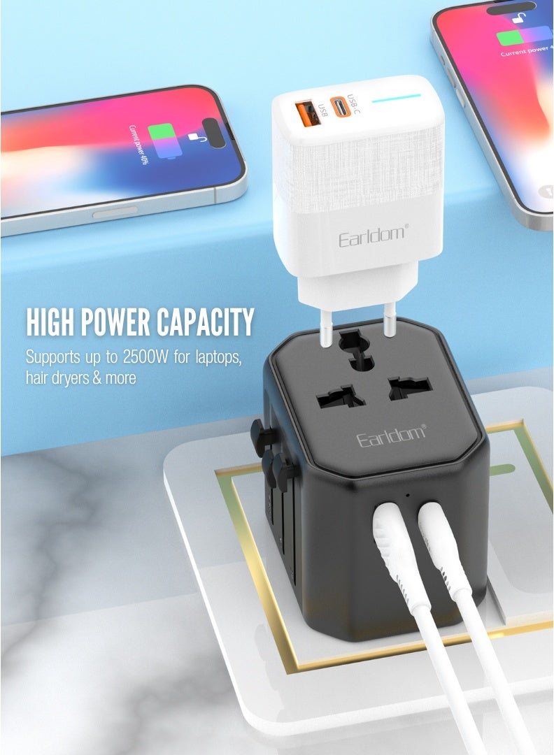 محول سفر عالمي من إيرلدوم مزود بمنفذ USB وUSB-C – بقدرة 2500 واط