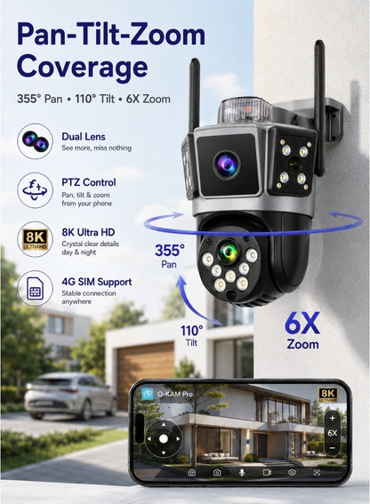 Honton Dual Lens PTZ 4G Security Camera – 8K, 6X Zoom