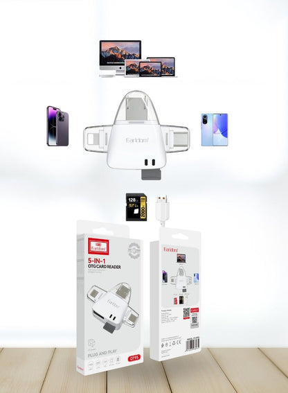 Earldom 5-in-1 OTG Card Reader – USB-C, Lightning, USB, SD & TF