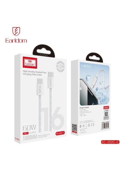 Earldom 60W USB-C to USB-C Braided Fast Charging Cable – 1m