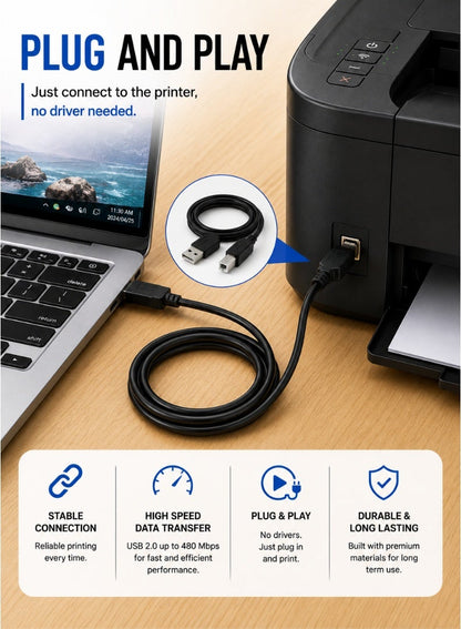 كابل طابعة USB من نوع A إلى B – 1.5 متر