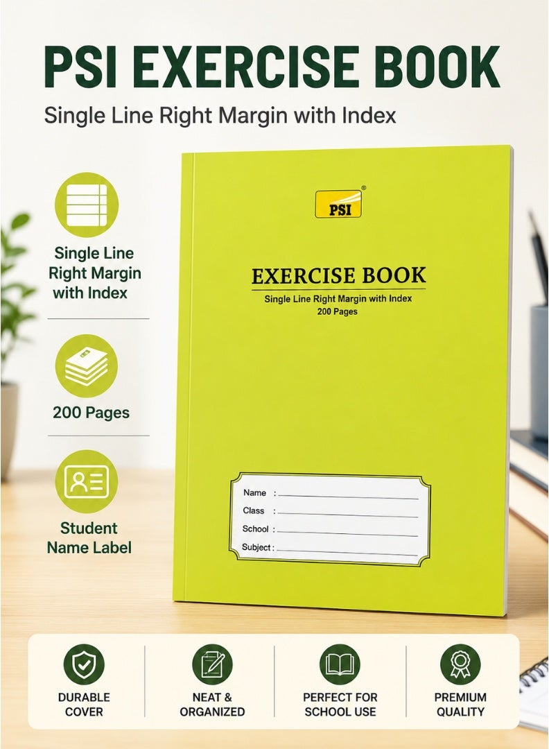 PSI Single-Line Exercise Book – Right Margin, 200 Pages