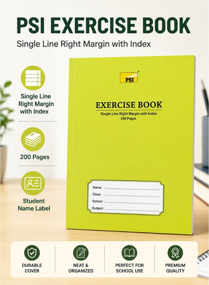 PSI Single-Line Exercise Book – Right Margin, 200 Pages