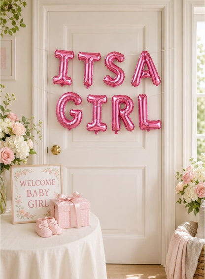 Italo It's A Girl Foil Letter Balloon Banner Set