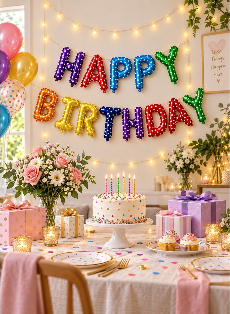 Italo Happy Birthday Foil Letter Balloon Banner Set – 13 Pieces