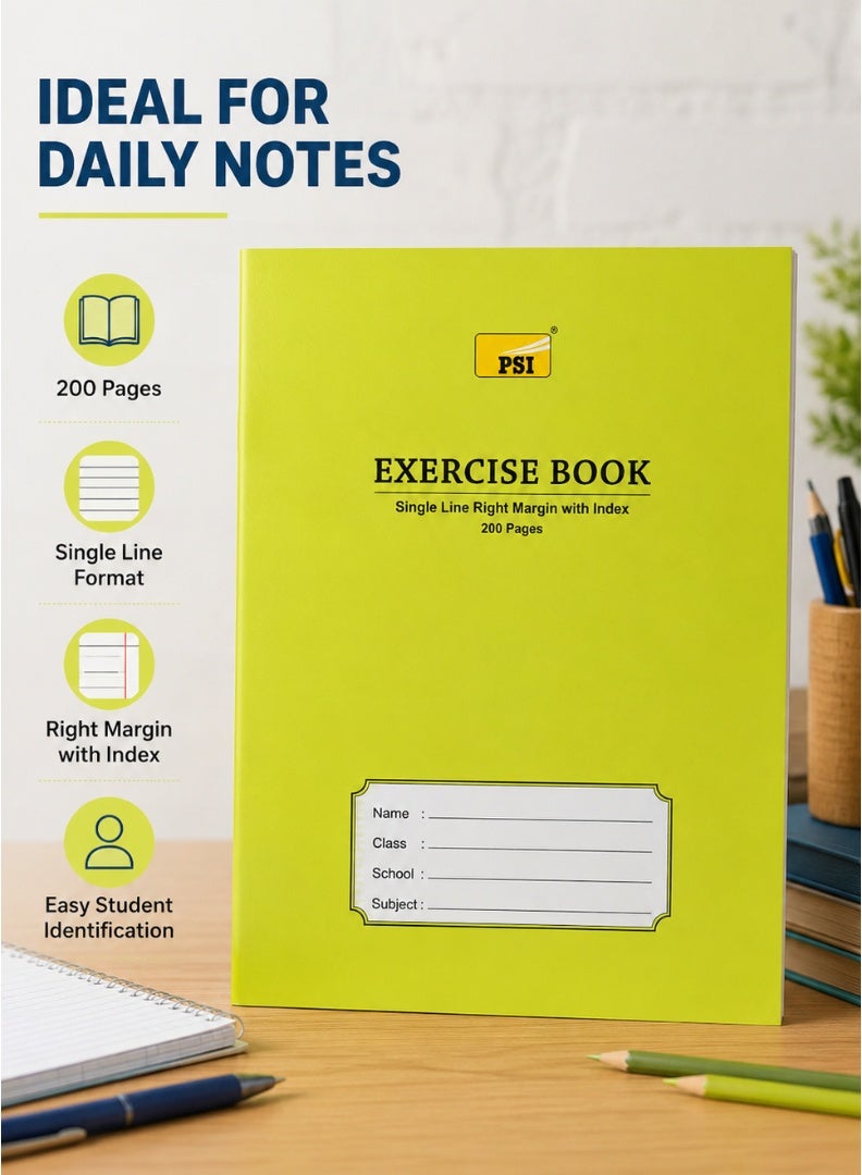 PSI Single-Line Exercise Book – Right Margin, 200 Pages